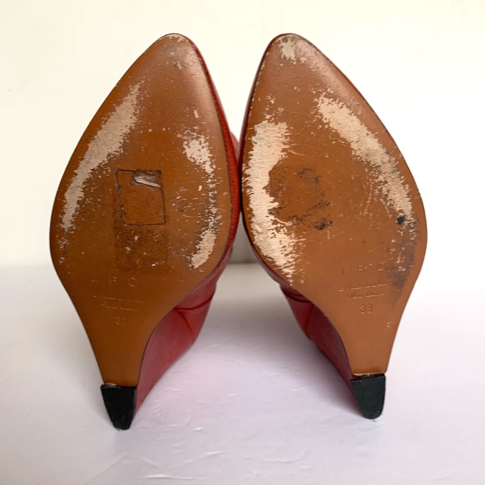 IRO Red Leather Round Toe Ankle Wedge Booties - 38 - Picture 7 of 7